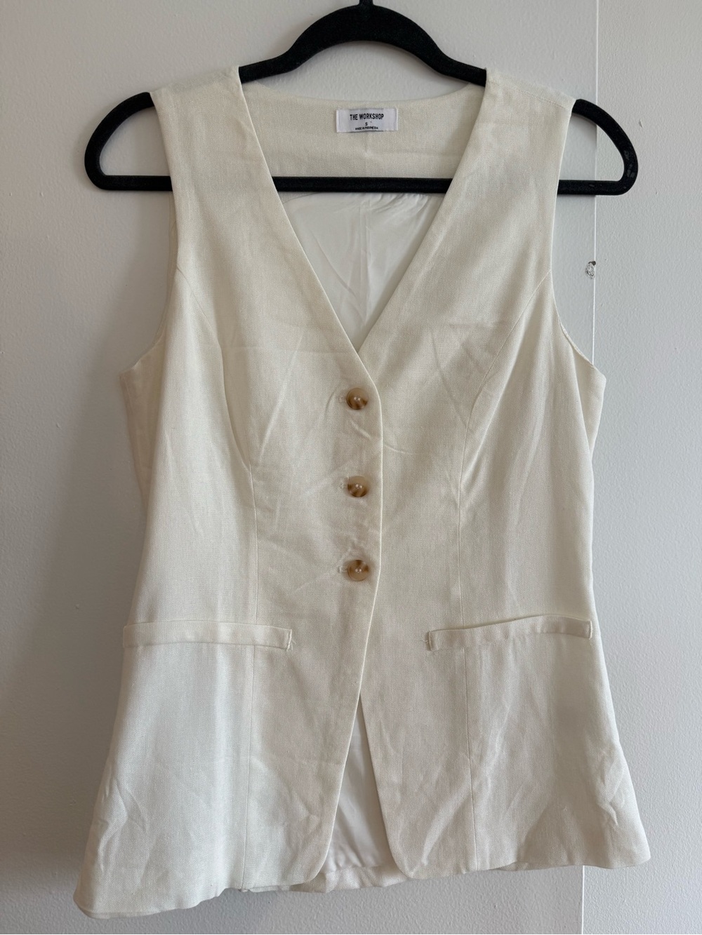 The Workshop - Cream white, Button Front Vest; Size Small